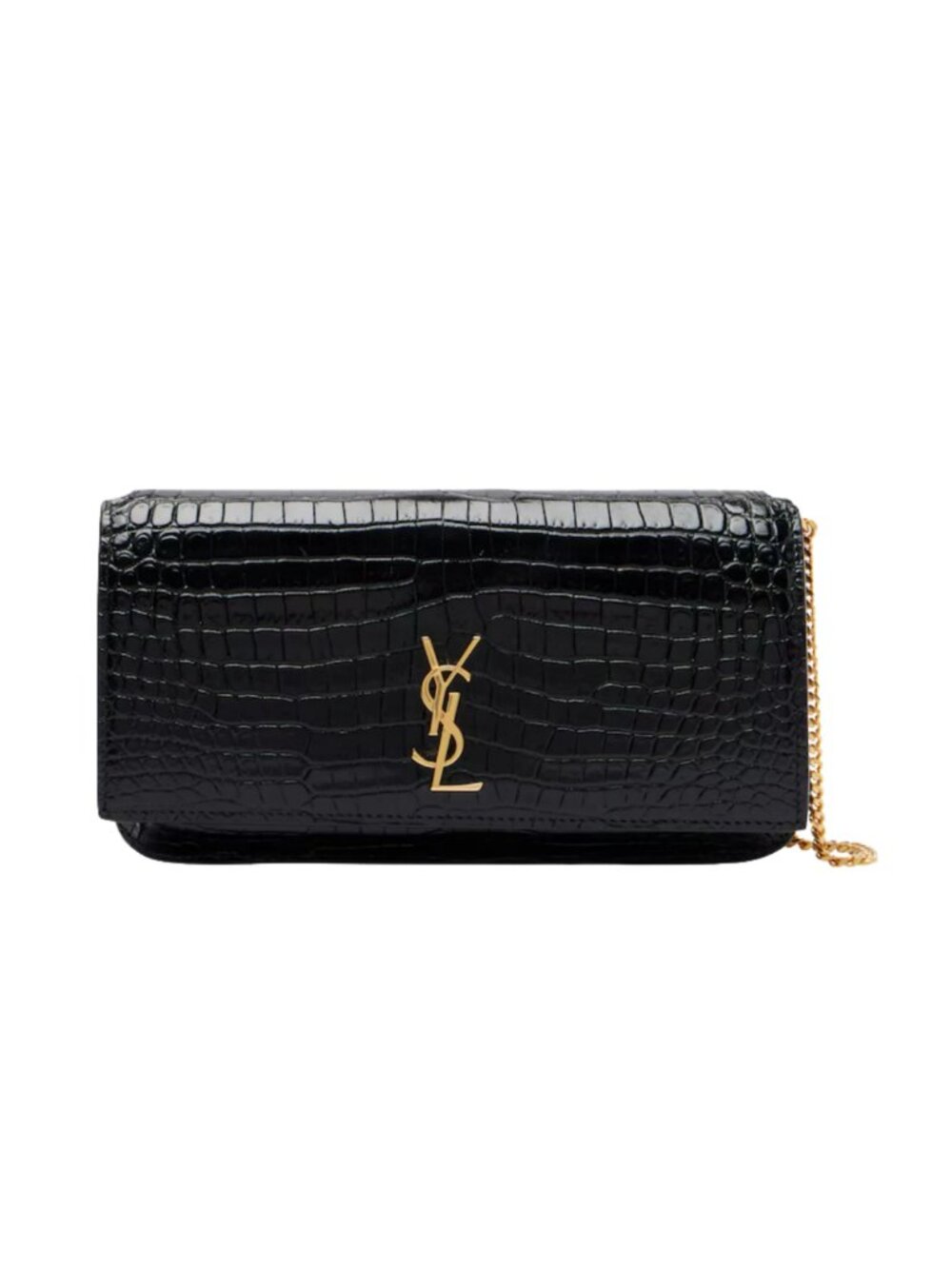 Yves Saint Laurent Cassandre Croc-Effect Leather Phone Pouch